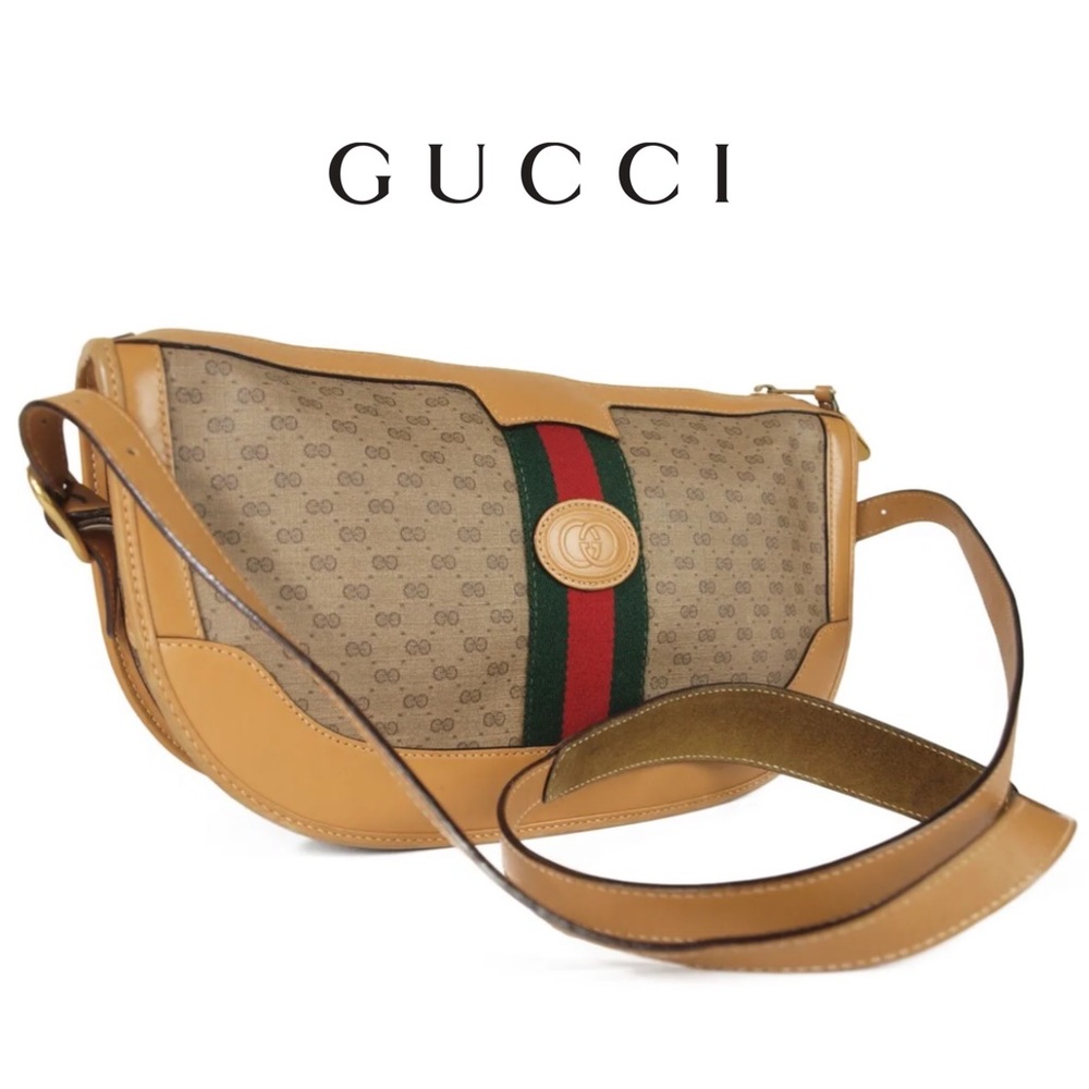 🔴SOLD🔴GUCCI Vintage Sherry Line Micro GG Web PVC Canvas Browns Crossbody bag - Picture 1 of 15